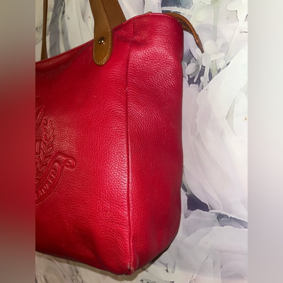 Lauren Ralph Lauren red leather LXVII tote bag Pebble Embossed Logo Purse - Picture 4 of 9